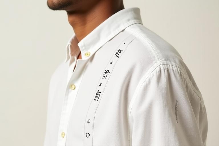 Camicia uomo in lino con ideogrammi dipinti a mano